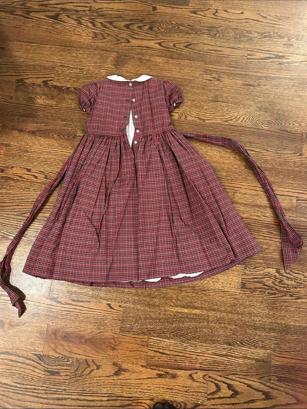 Ralph Lauren Red Plaid Smocked Dress with White Collar